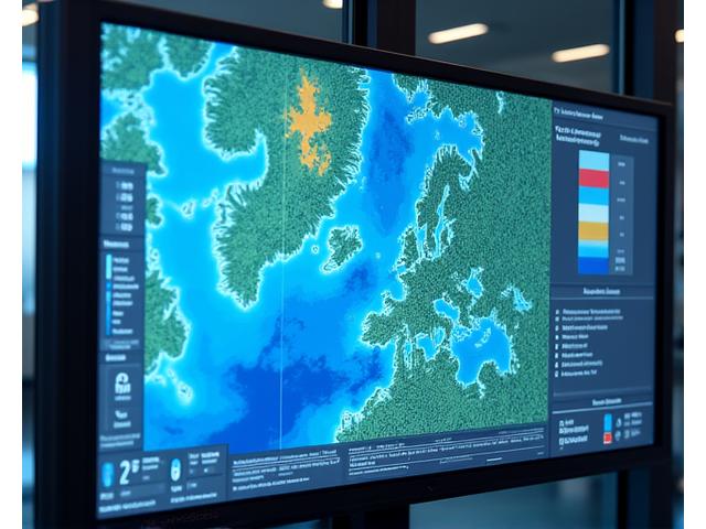 Interaktīva jūras karte ar laika joslas slīdni un krāsu grafikiem, kas attēlo ūdens temperatūru