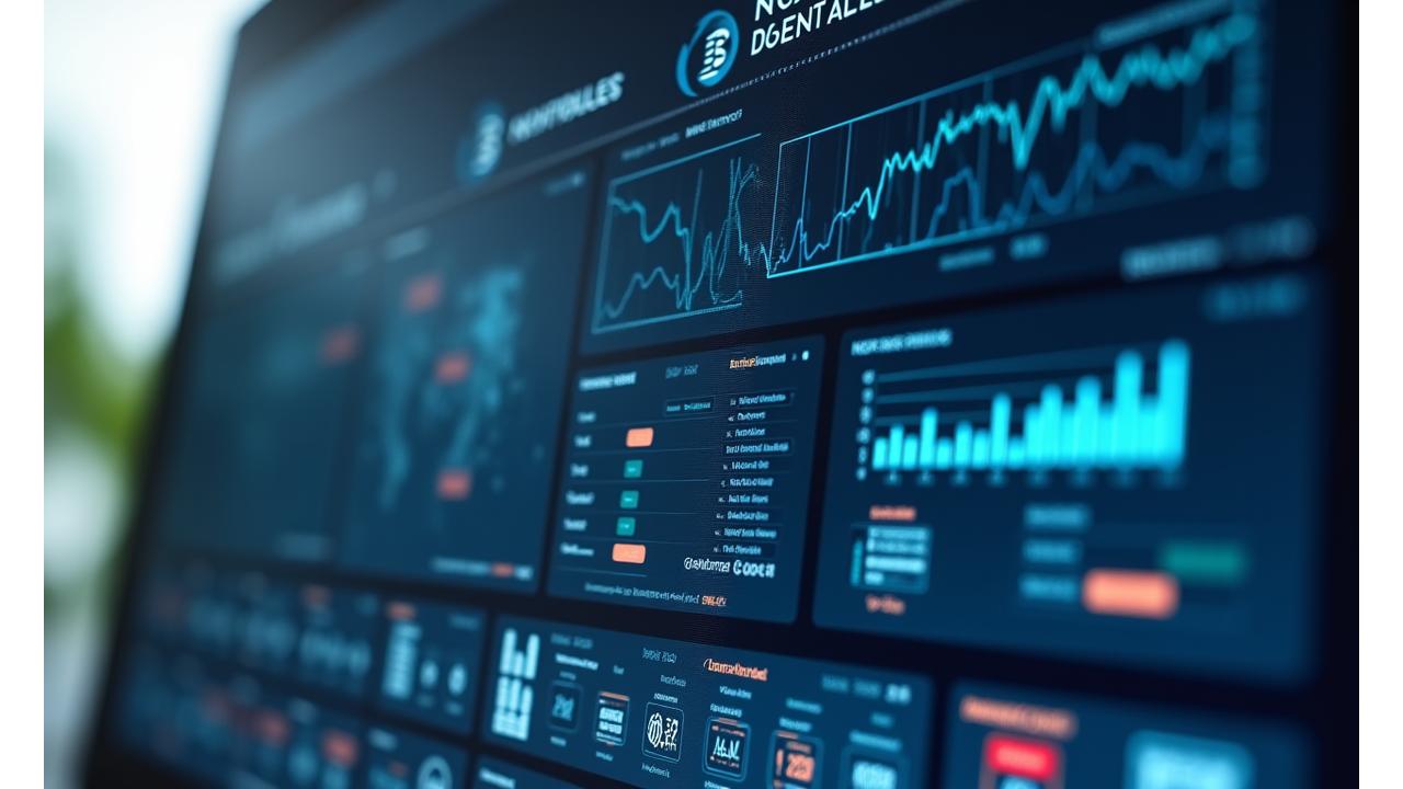 Moderns datora ekrāns ar jūras loģistikas programmatūras saskarni, kas attēlo ostas pārvaldības sistēmas datus.